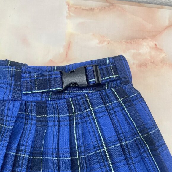 Wild Fable Schoolgirl Blu Blk Plaid Checker Pleated Elastic Buckle Mini Skirt M - Picture 4 of 8